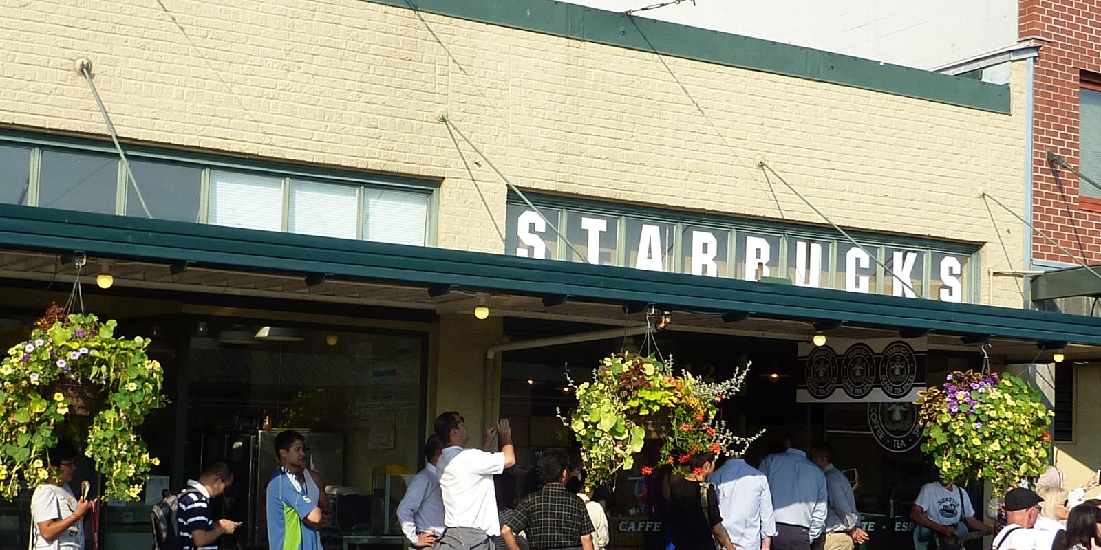 The historic Starbucks shopfront in Pike Place Market, Seattle