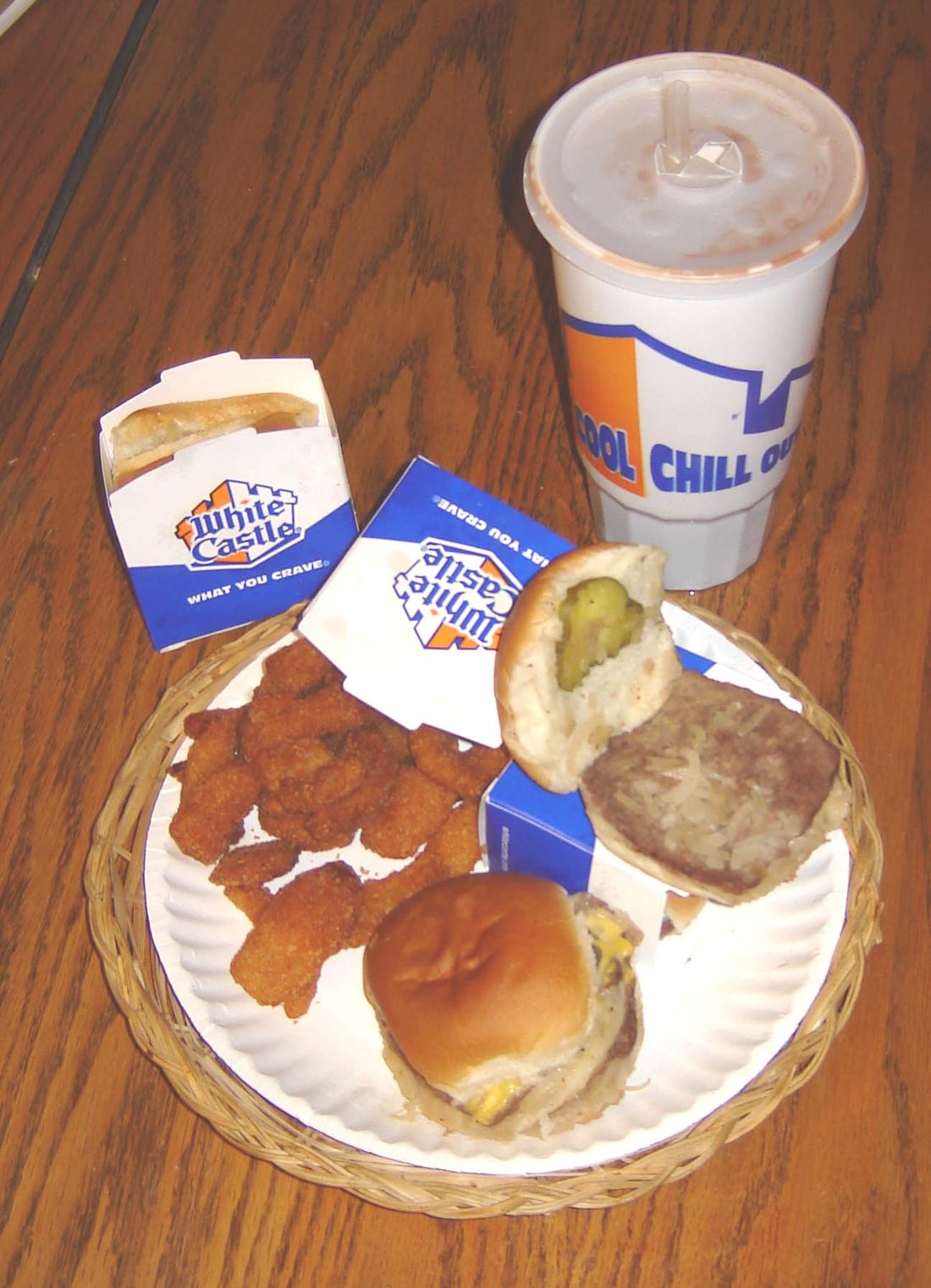 A tray of White Castle sliders and sides